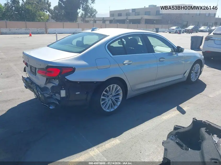 2021 BMW 530I VIN: WBA53BH00MWX26146 Lot: 45575800