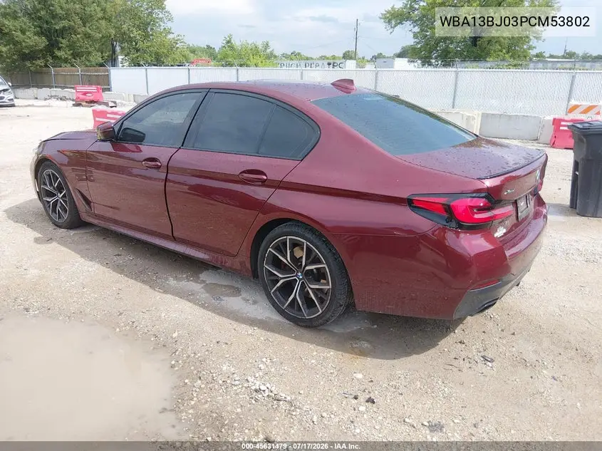 2023 BMW 530 I xDrive VIN: WBA13BJ03PCM53802 Lot: 45631479