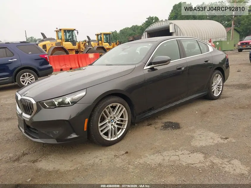 2024 BMW 530I xDrive VIN: WBA53FJ04RCP92810 Lot: 45600596