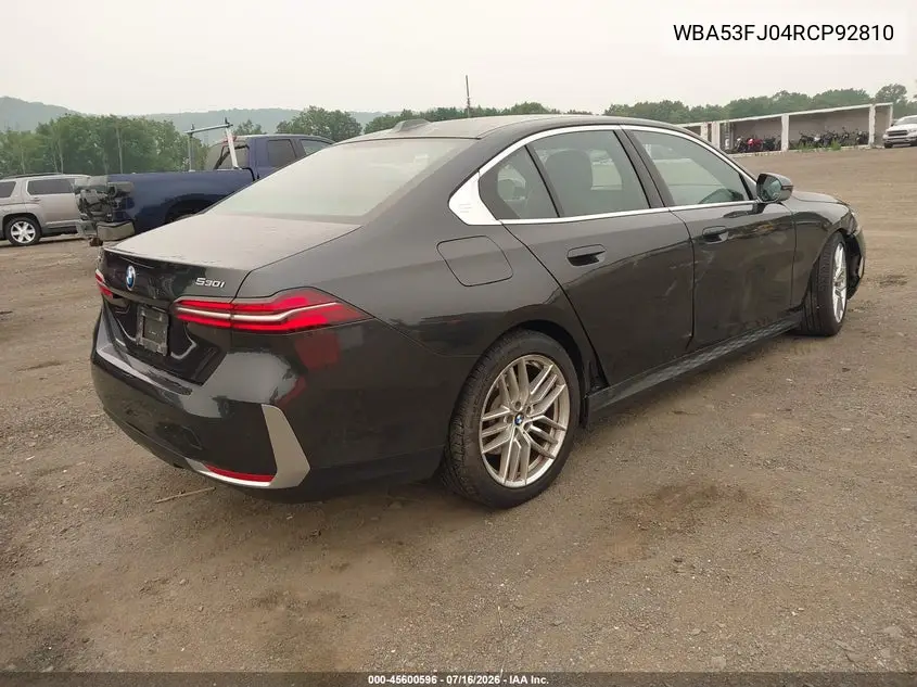 2024 BMW 530I xDrive VIN: WBA53FJ04RCP92810 Lot: 45600596