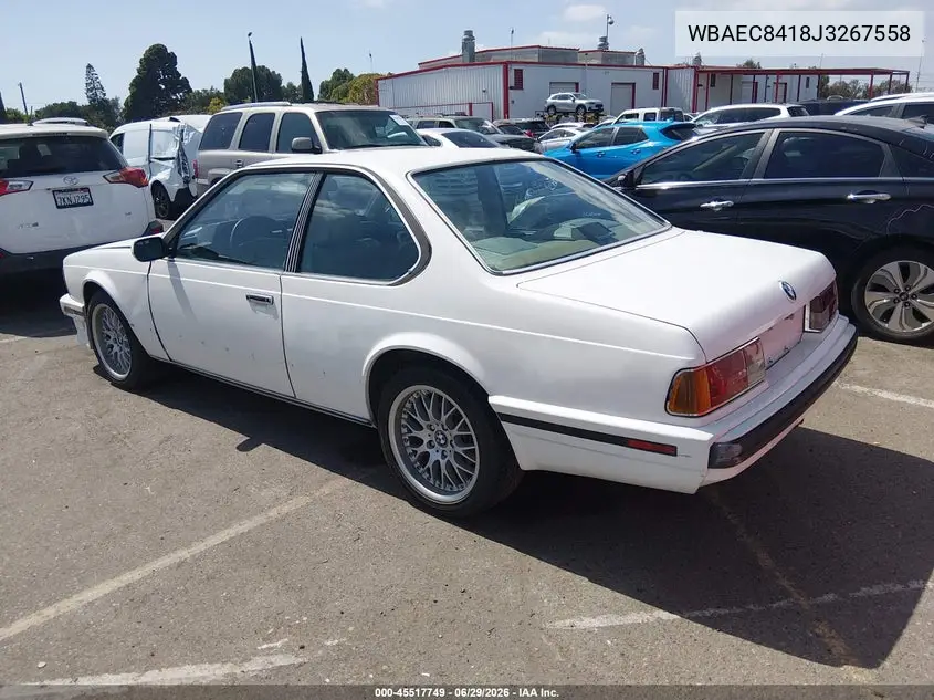 1988 BMW 635 Csi Automatic VIN: WBAEC8418J3267558 Lot: 45517749