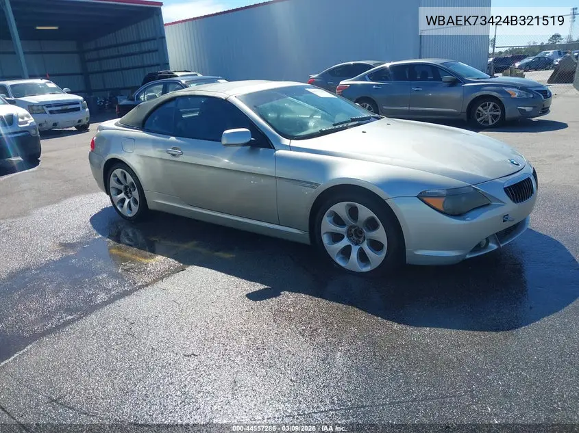 2004 BMW 645Ci VIN: WBAEK73424B321519 Lot: 44557286