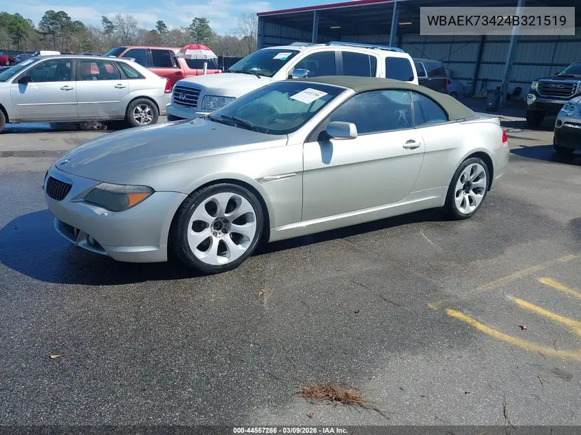 2004 BMW 645Ci VIN: WBAEK73424B321519 Lot: 44557286