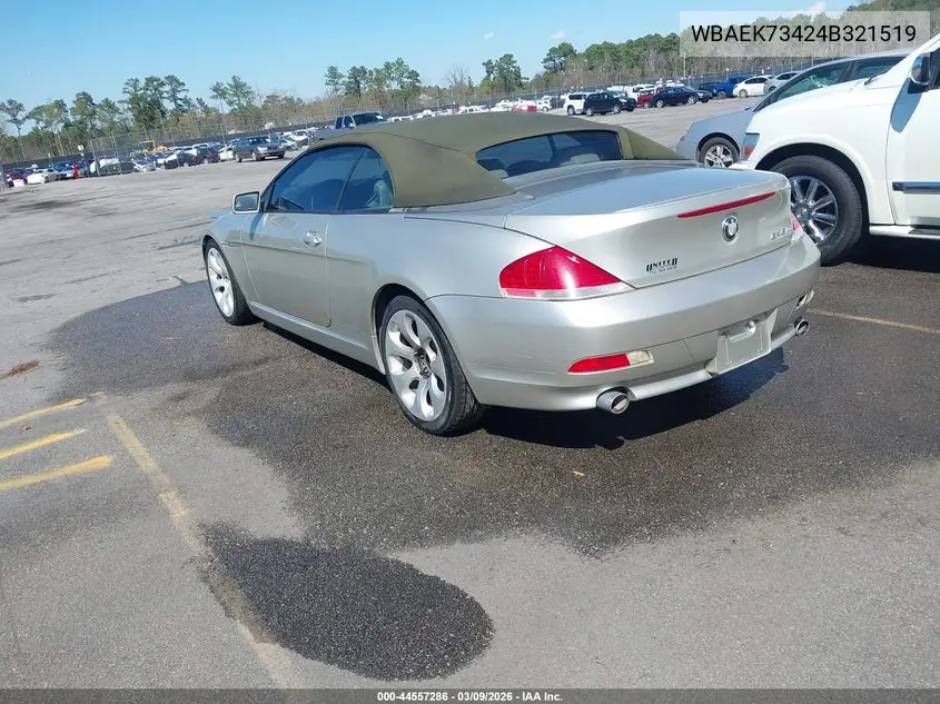 2004 BMW 645Ci VIN: WBAEK73424B321519 Lot: 44557286