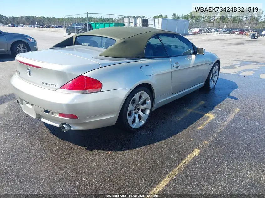 2004 BMW 645Ci VIN: WBAEK73424B321519 Lot: 44557286