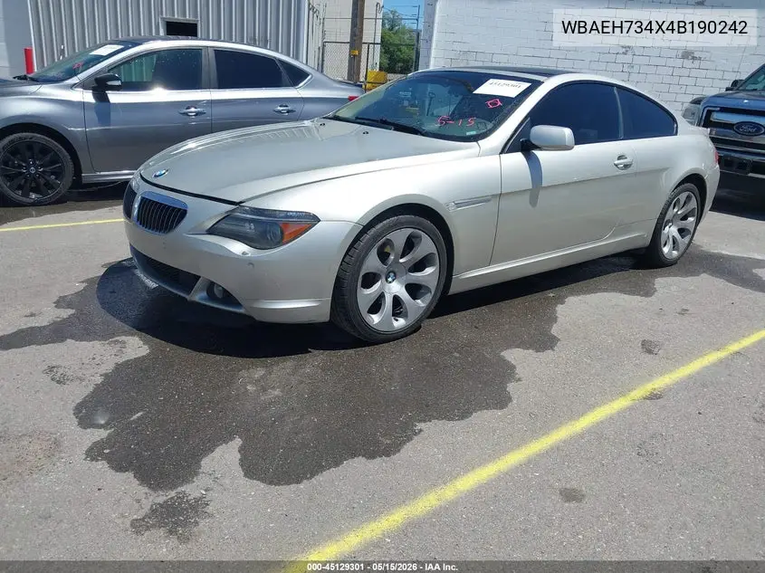 2004 BMW 645Ci VIN: WBAEH734X4B190242 Lot: 45129301