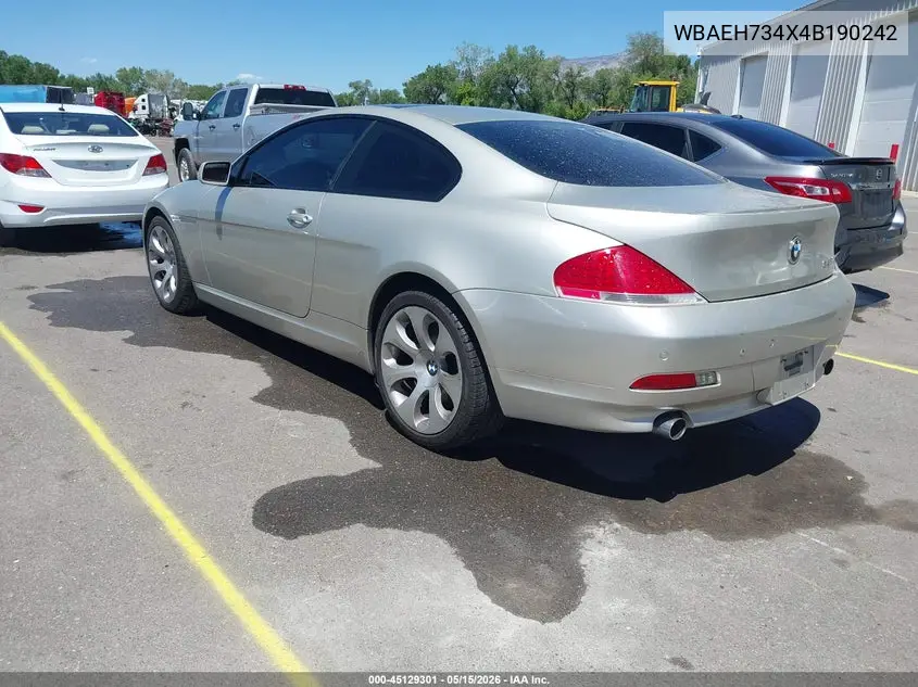 2004 BMW 645Ci VIN: WBAEH734X4B190242 Lot: 45129301