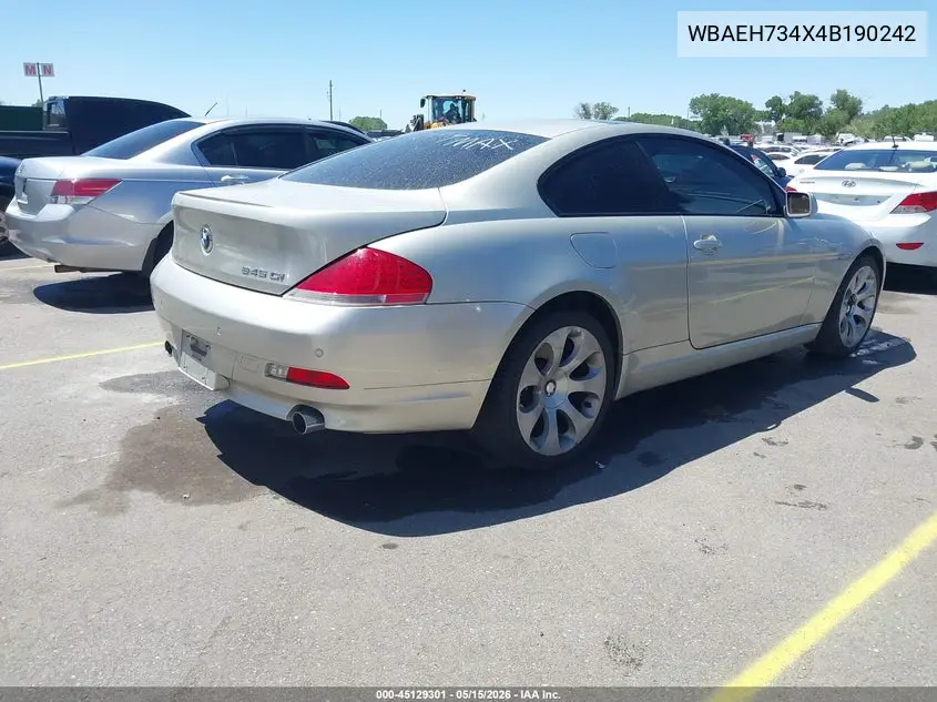 2004 BMW 645Ci VIN: WBAEH734X4B190242 Lot: 45129301