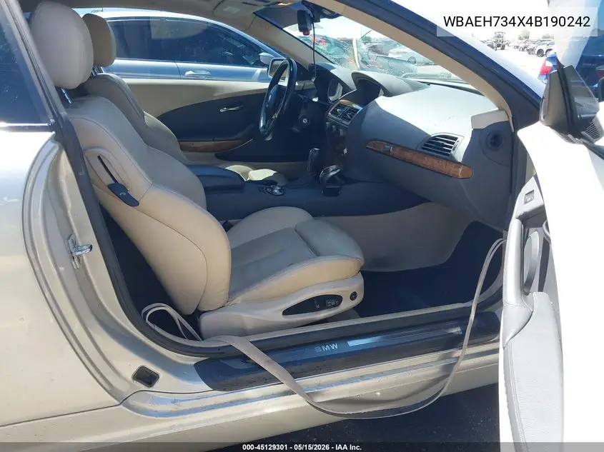 2004 BMW 645Ci VIN: WBAEH734X4B190242 Lot: 45129301