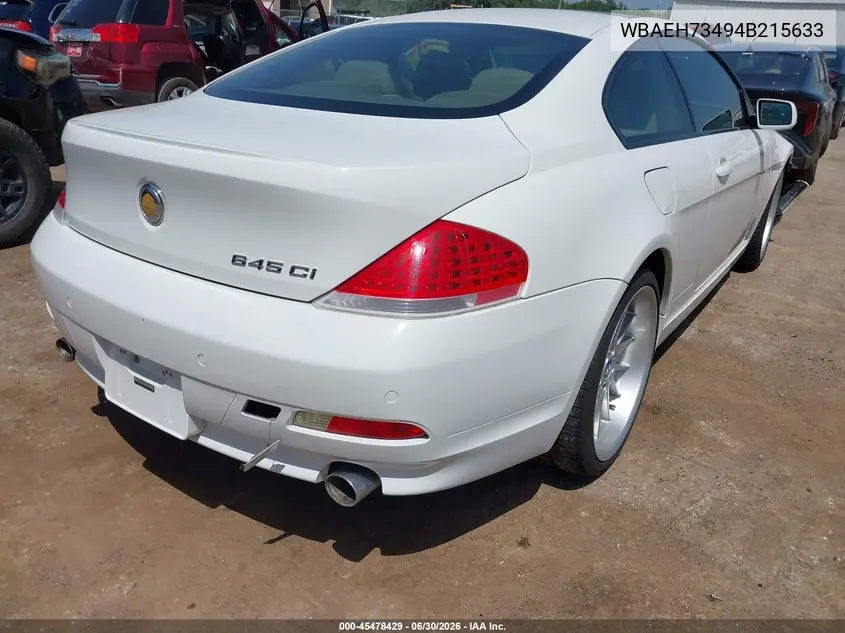 2004 BMW 645Ci VIN: WBAEH73494B215633 Lot: 45478429