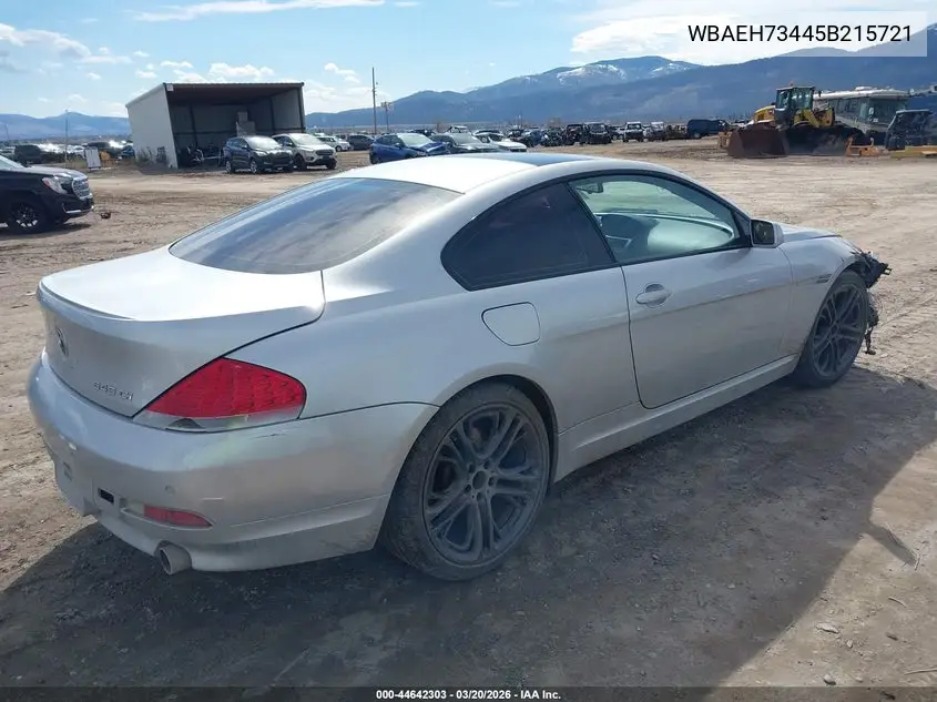 2005 BMW 645Ci VIN: WBAEH73445B215721 Lot: 44642303