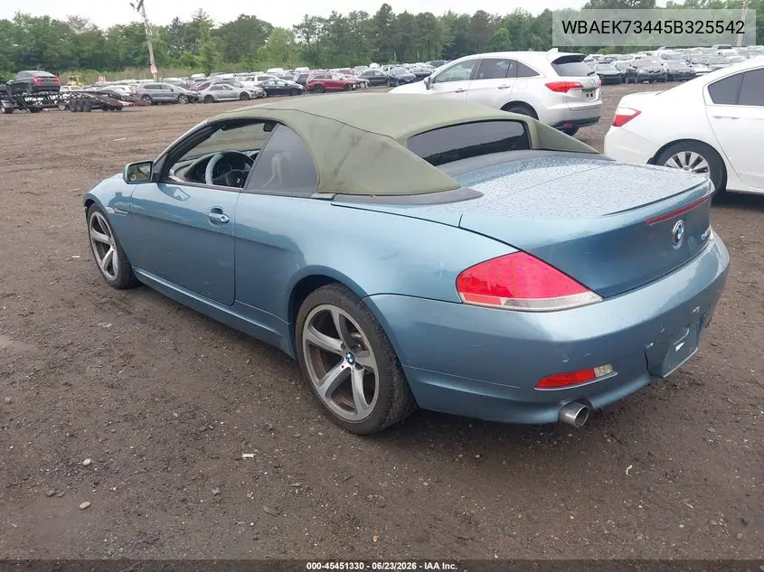 2005 BMW 645Ci VIN: WBAEK73445B325542 Lot: 45451330