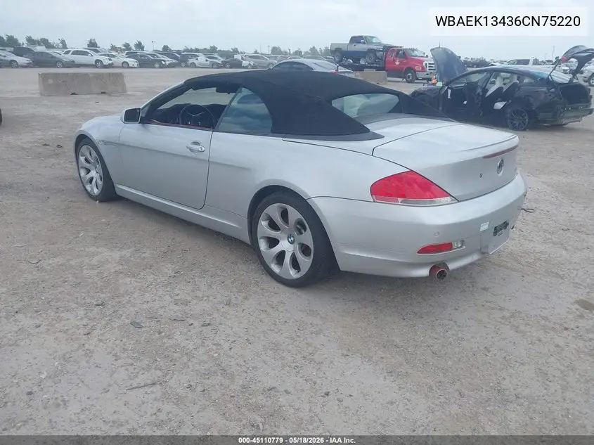 2006 BMW 650I VIN: WBAEK13436CN75220 Lot: 45110779