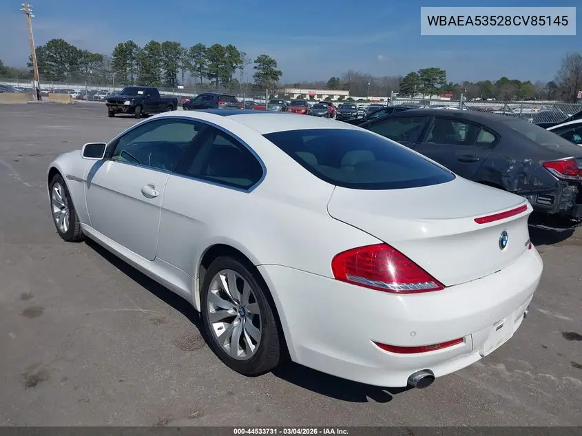 2008 BMW 650I VIN: WBAEA53528CV85145 Lot: 44533731