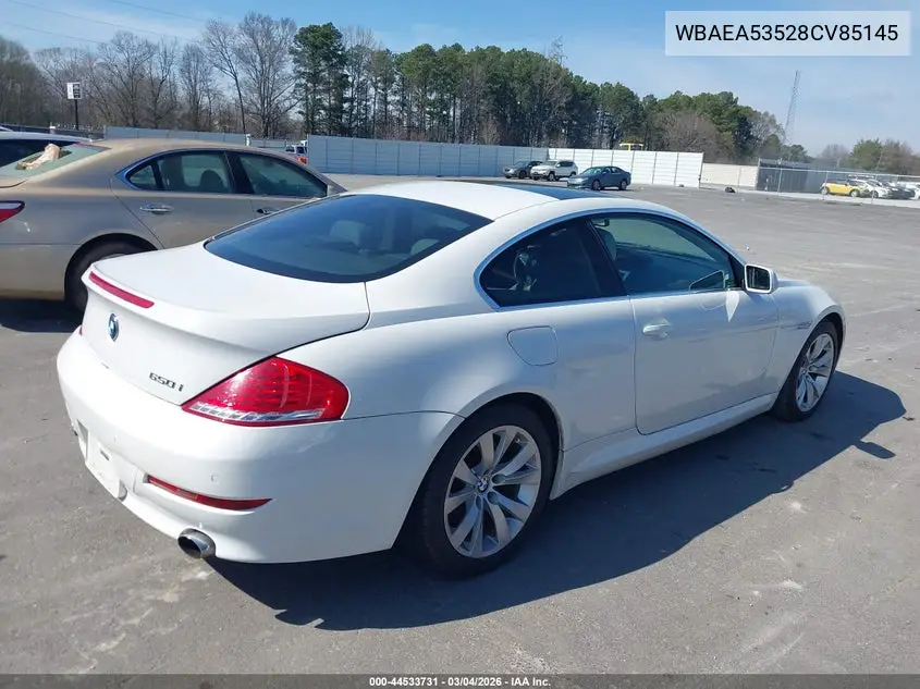 2008 BMW 650I VIN: WBAEA53528CV85145 Lot: 44533731