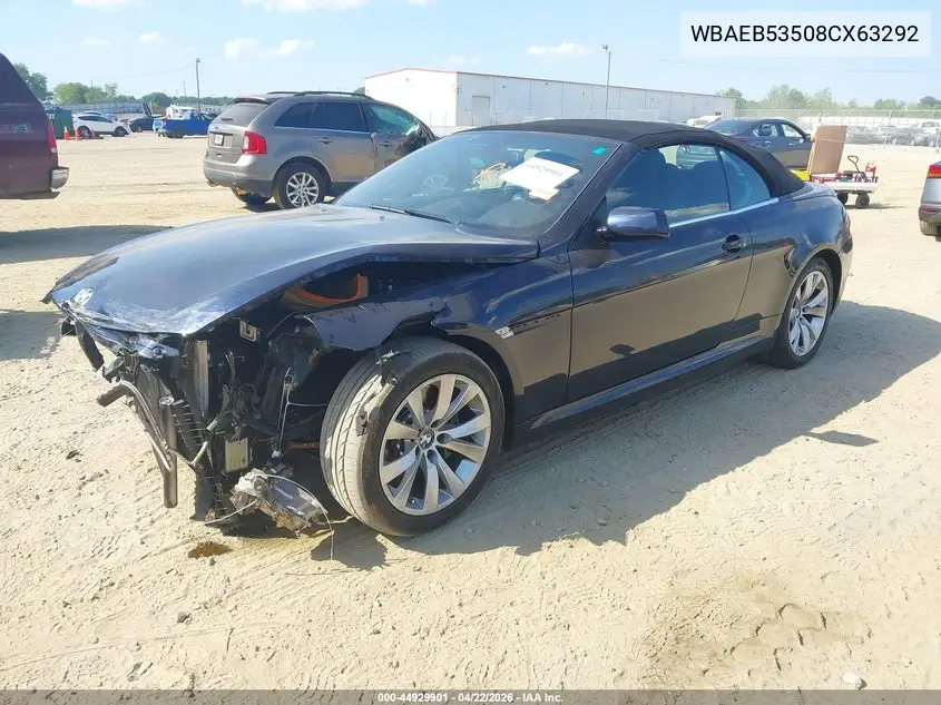 2008 BMW 650I VIN: WBAEB53508CX63292 Lot: 44929901