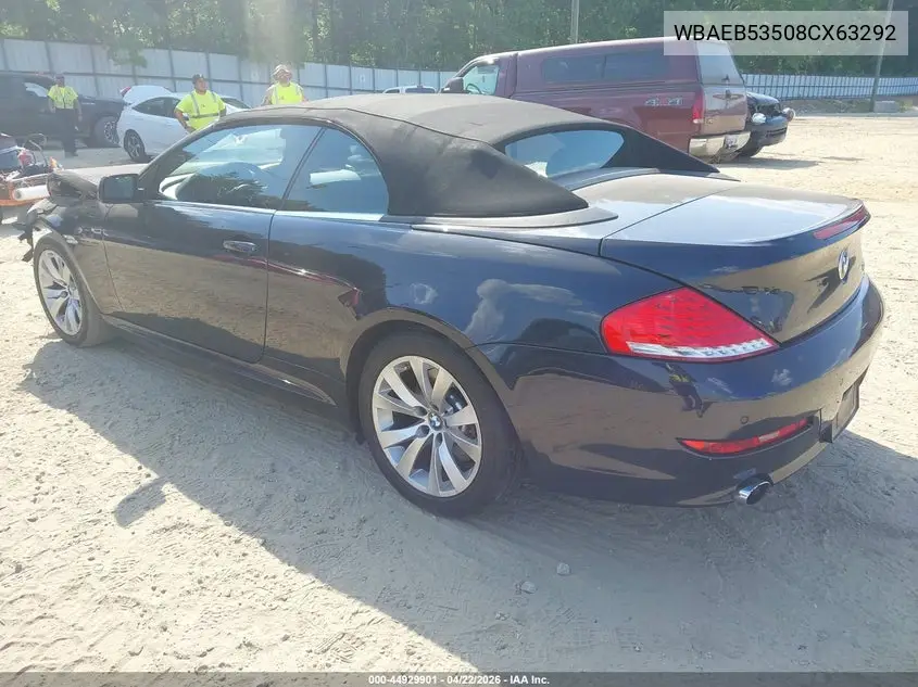 2008 BMW 650I VIN: WBAEB53508CX63292 Lot: 44929901