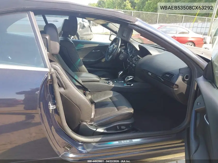2008 BMW 650I VIN: WBAEB53508CX63292 Lot: 44929901