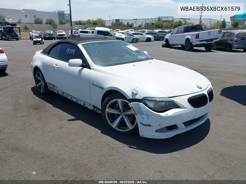 2008 BMW 650I VIN: WBAEB535X8CX61579 Lot: 45449199
