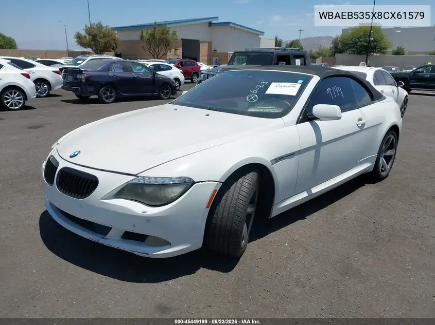 2008 BMW 650I VIN: WBAEB535X8CX61579 Lot: 45449199