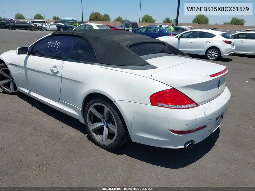 2008 BMW 650I VIN: WBAEB535X8CX61579 Lot: 45449199