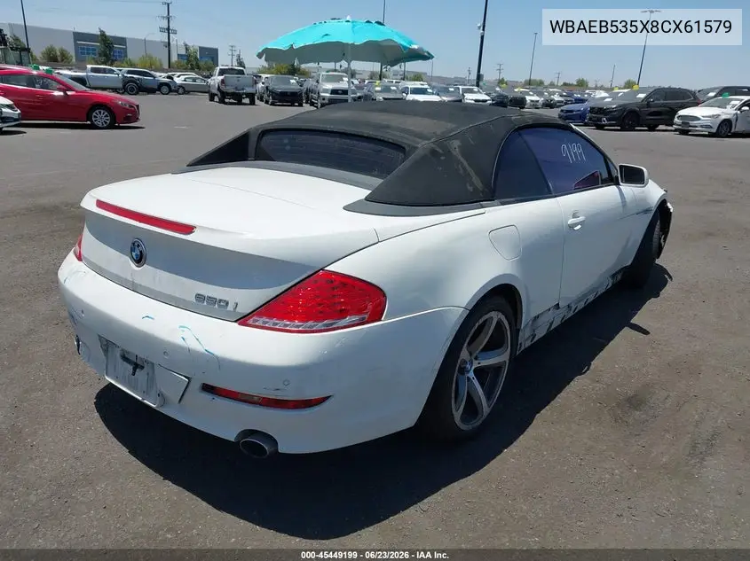 2008 BMW 650I VIN: WBAEB535X8CX61579 Lot: 45449199