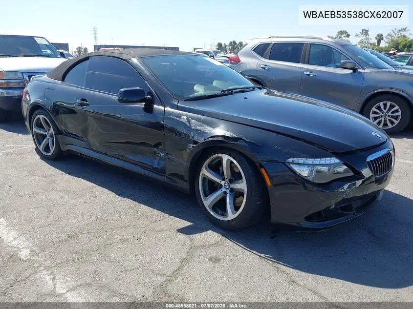 2008 BMW 650I VIN: WBAEB53538CX62007 Lot: 45558021