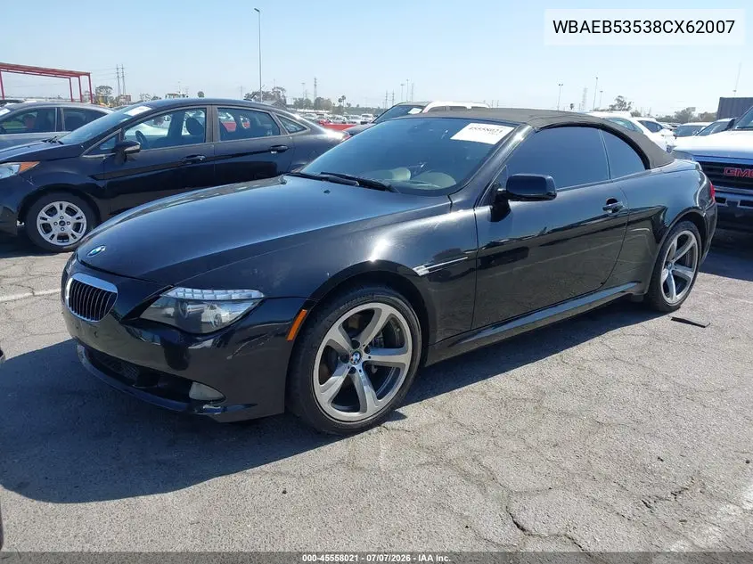 2008 BMW 650I VIN: WBAEB53538CX62007 Lot: 45558021