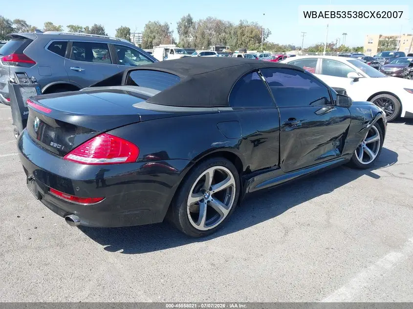 2008 BMW 650I VIN: WBAEB53538CX62007 Lot: 45558021