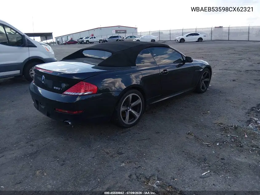 2008 BMW 650I VIN: WBAEB53598CX62321 Lot: 45588662