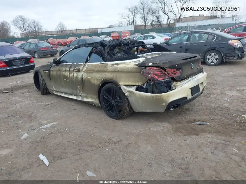 2012 BMW 650I VIN: WBALZ3C59CDL72961 Lot: 44338392