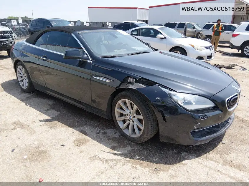 2012 BMW 640I VIN: WBALW7C5XCC618759 Lot: 45043087