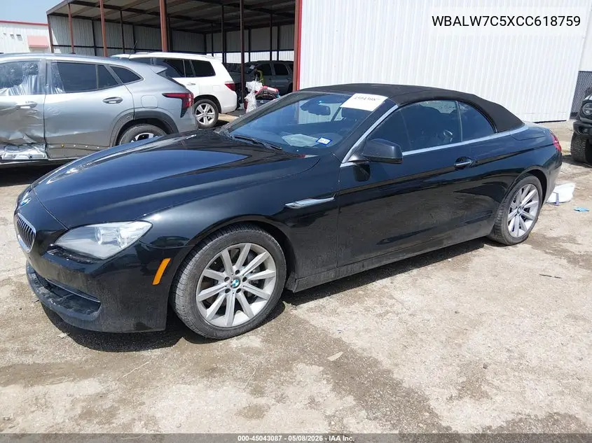 2012 BMW 640I VIN: WBALW7C5XCC618759 Lot: 45043087