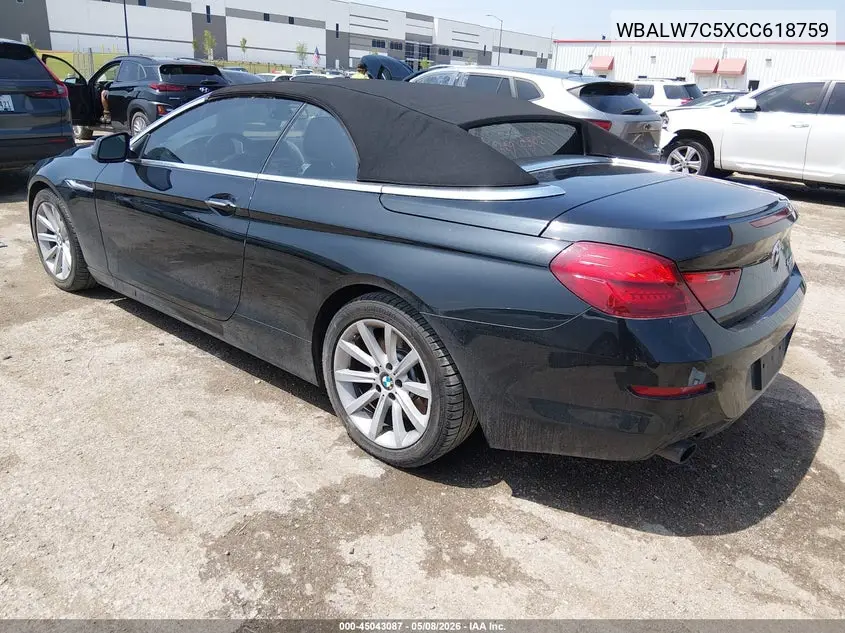 2012 BMW 640I VIN: WBALW7C5XCC618759 Lot: 45043087
