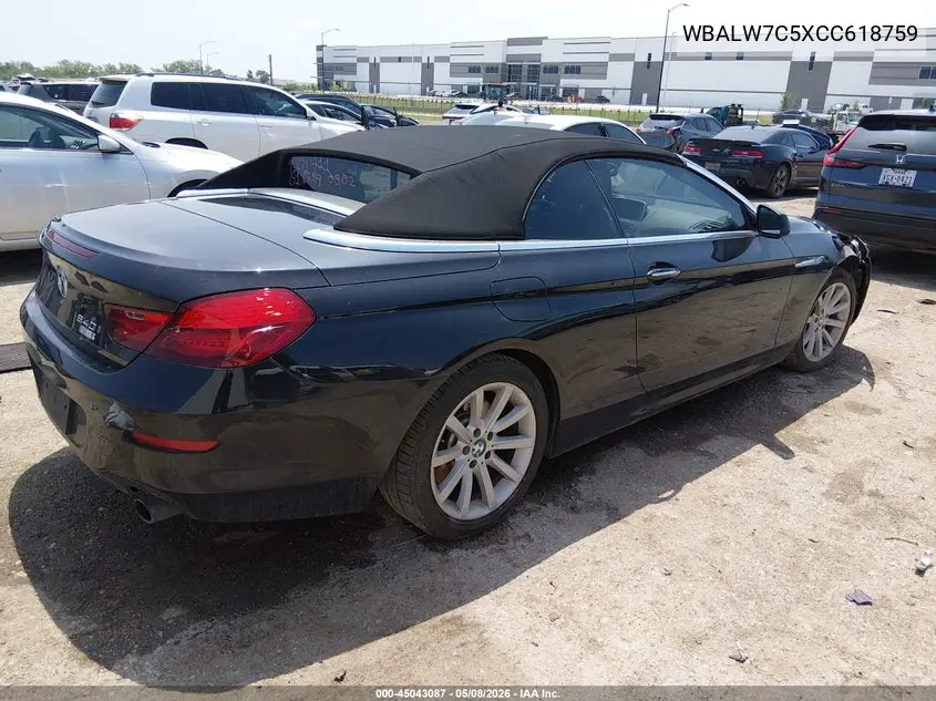2012 BMW 640I VIN: WBALW7C5XCC618759 Lot: 45043087