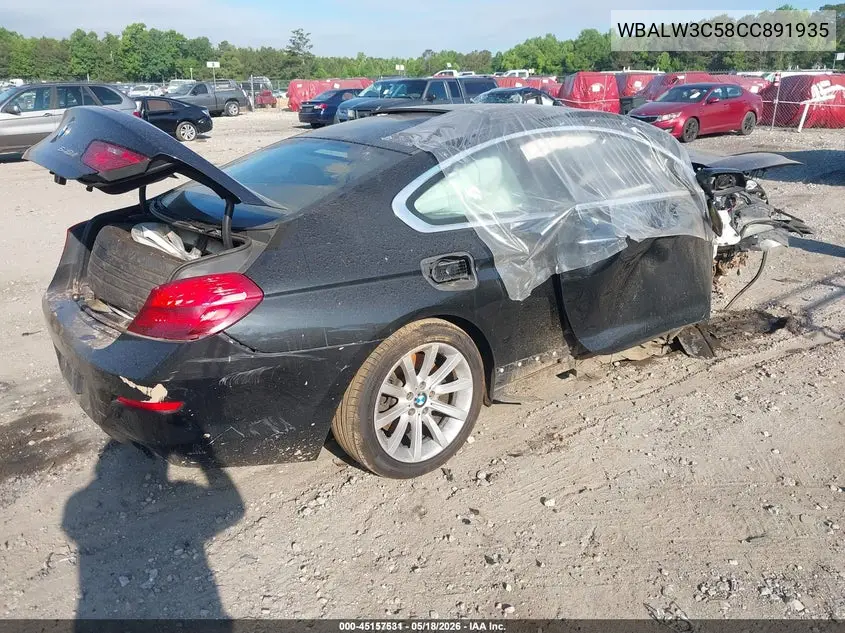 2012 BMW 640I VIN: WBALW3C58CC891935 Lot: 45157531