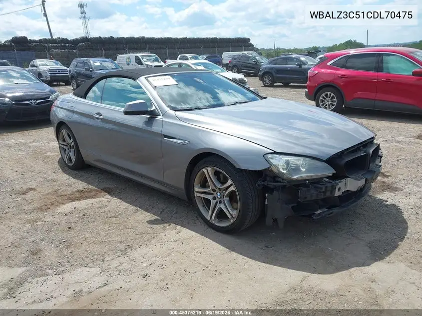 2012 BMW 650I VIN: WBALZ3C51CDL70475 Lot: 45375219