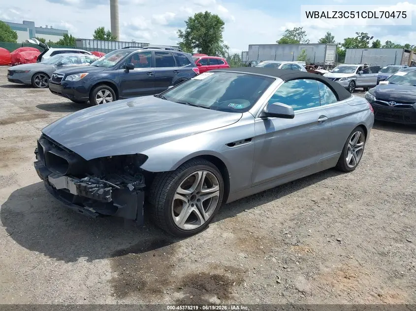 2012 BMW 650I VIN: WBALZ3C51CDL70475 Lot: 45375219
