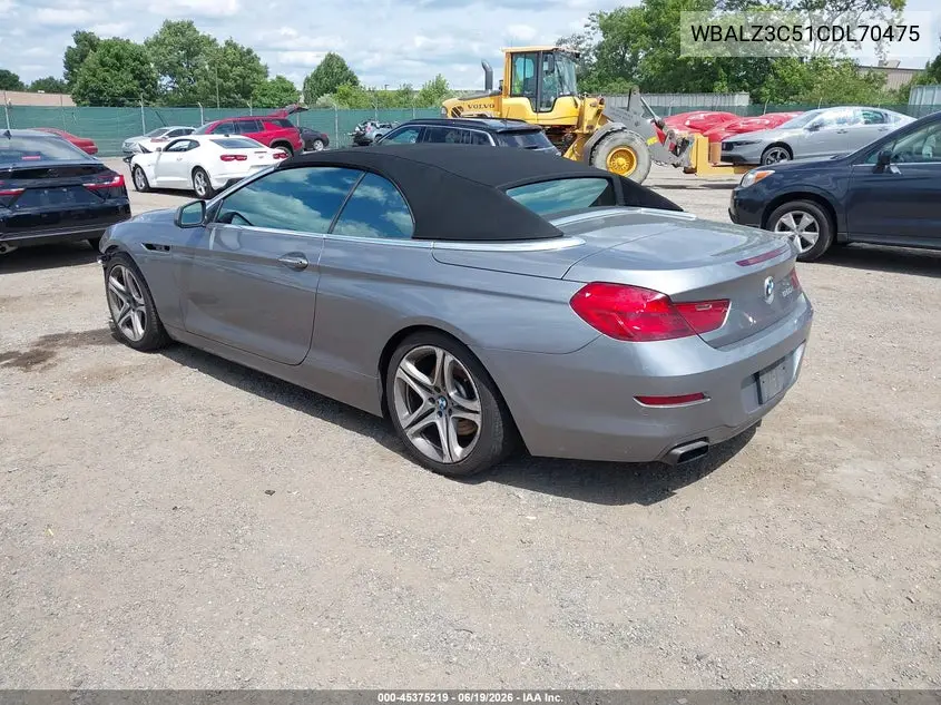2012 BMW 650I VIN: WBALZ3C51CDL70475 Lot: 45375219