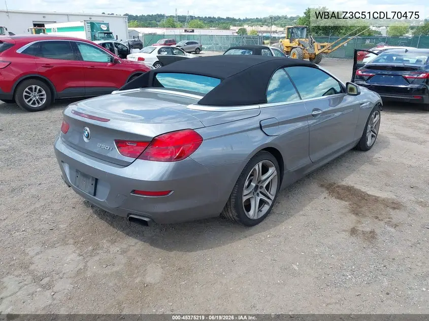 2012 BMW 650I VIN: WBALZ3C51CDL70475 Lot: 45375219