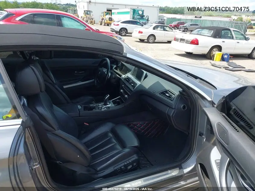 2012 BMW 650I VIN: WBALZ3C51CDL70475 Lot: 45375219