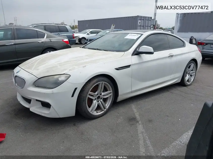 2012 BMW 650I VIN: WBALX3C53CDV77472 Lot: 45526873