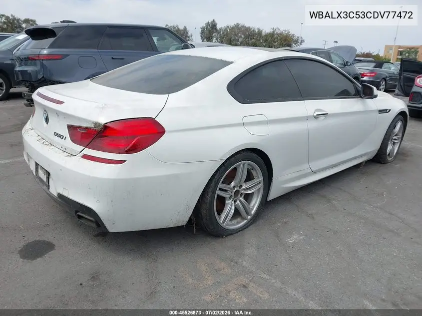 2012 BMW 650I VIN: WBALX3C53CDV77472 Lot: 45526873