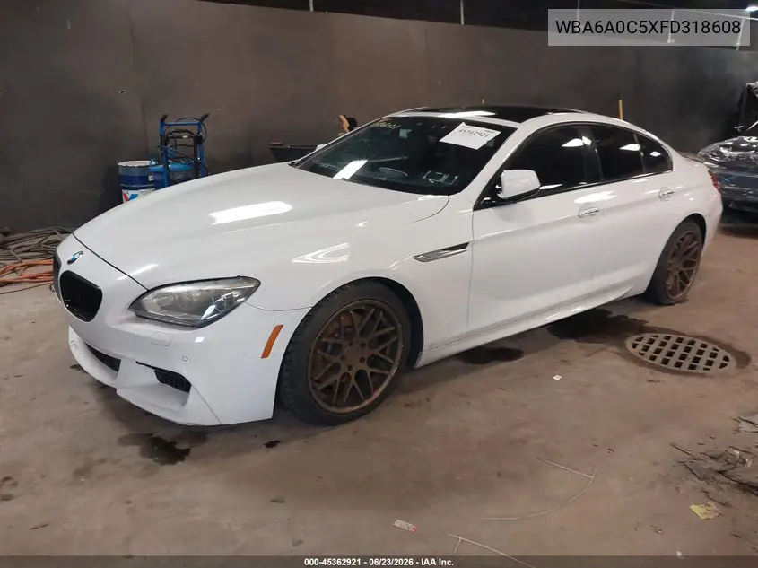2015 BMW 640I Gran Coupe VIN: WBA6A0C5XFD318608 Lot: 45362921