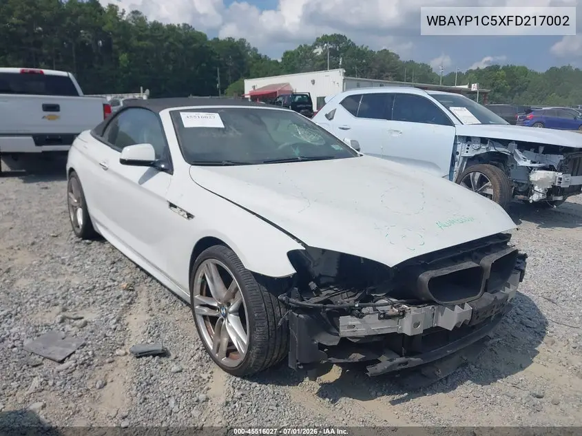 2015 BMW 650I xDrive VIN: WBAYP1C5XFD217002 Lot: 45516027