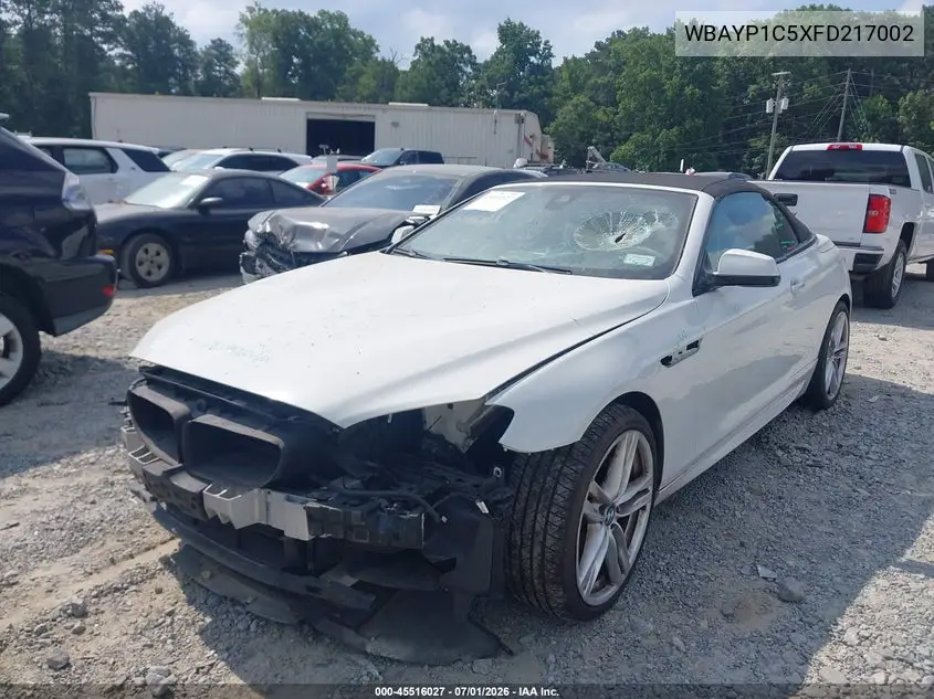 2015 BMW 650I xDrive VIN: WBAYP1C5XFD217002 Lot: 45516027