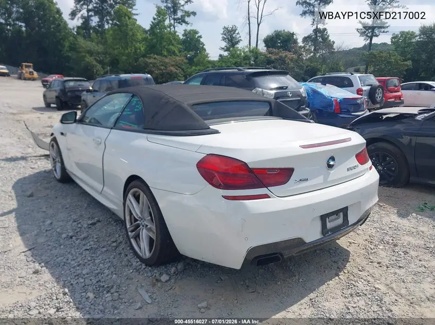 2015 BMW 650I xDrive VIN: WBAYP1C5XFD217002 Lot: 45516027