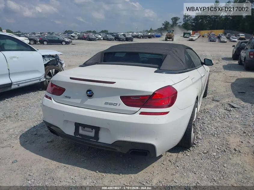 2015 BMW 650I xDrive VIN: WBAYP1C5XFD217002 Lot: 45516027