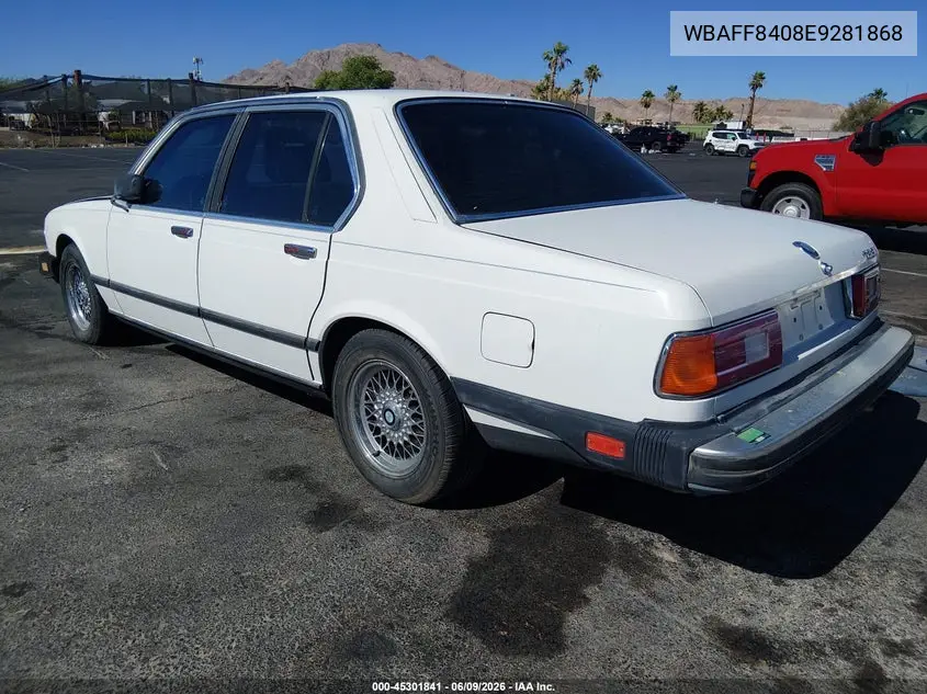1984 BMW 733 I Automatic VIN: WBAFF8408E9281868 Lot: 45301841