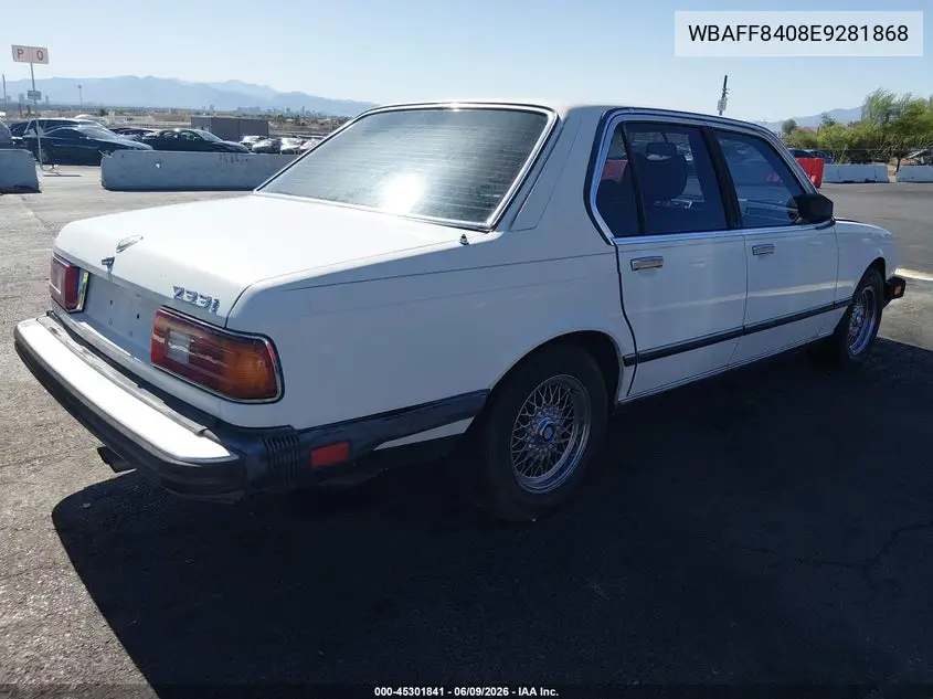1984 BMW 733 I Automatic VIN: WBAFF8408E9281868 Lot: 45301841